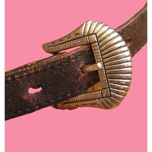 Cowgirl Western Belt 32 Vintage 1980s Womens Horse Hair Leather Black